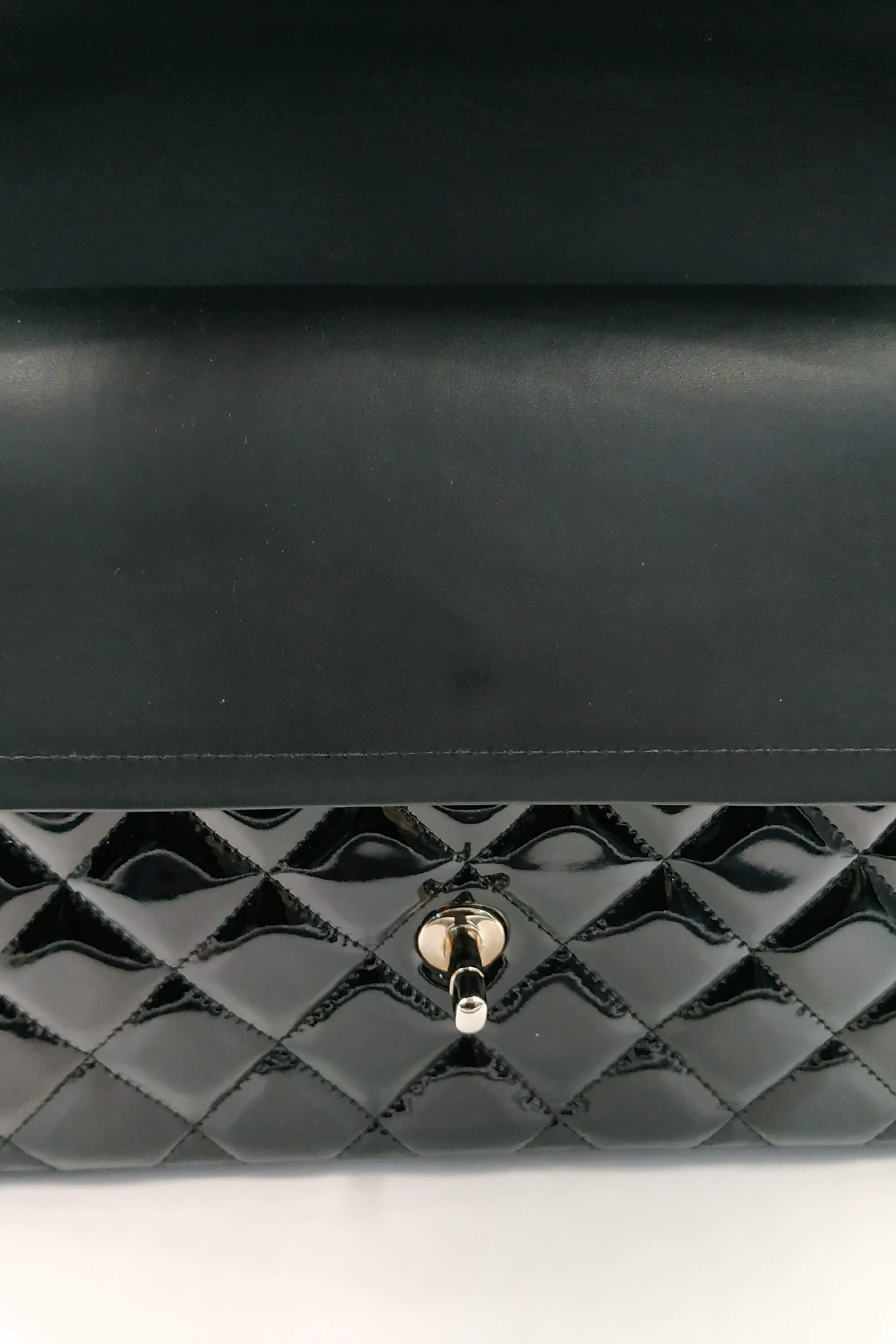 Quilted Patent Jumbo Classic Flap Bag with SiLouis Vuittoner Hardware Black