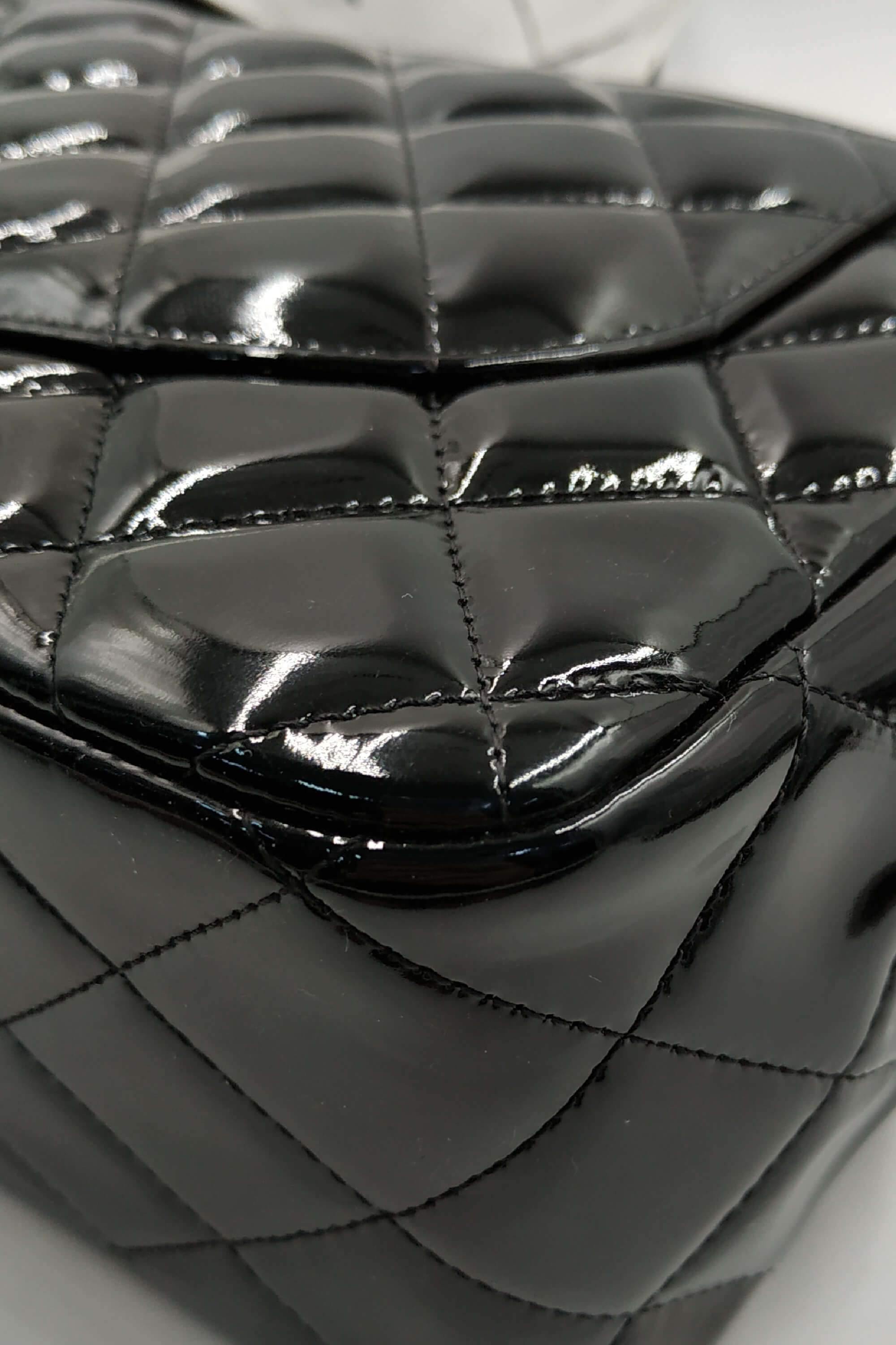 Quilted Patent Jumbo Classic Flap Bag with SiLouis Vuittoner Hardware Black