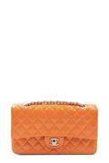 Quilted Patent Medium Classic Flap Bag Orange with SiLouis Vuittoner Hardware