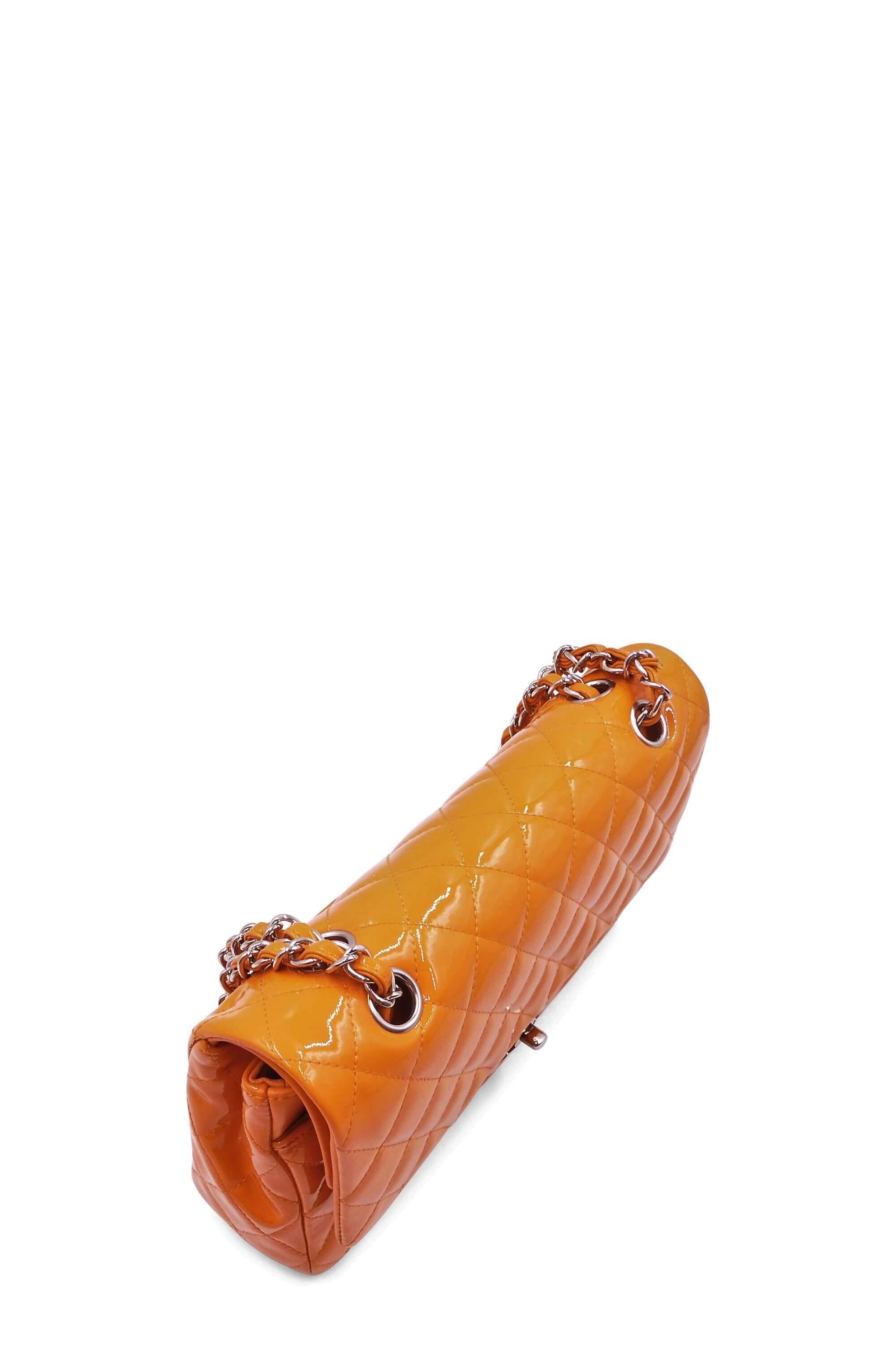 Quilted Patent Medium Classic Flap Bag Orange with SiLouis Vuittoner Hardware