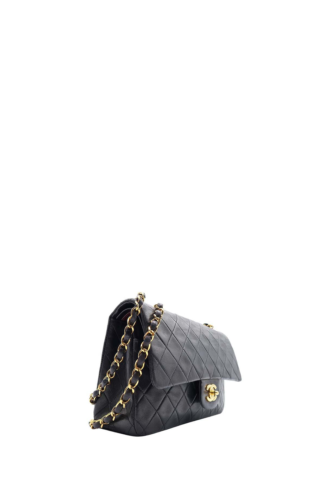 Vintage Quilted Lambskin Classic Medium Flap Bag Black