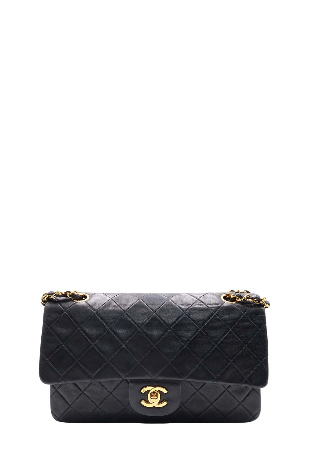 Vintage Quilted Lambskin Classic Medium Flap Bag Black
