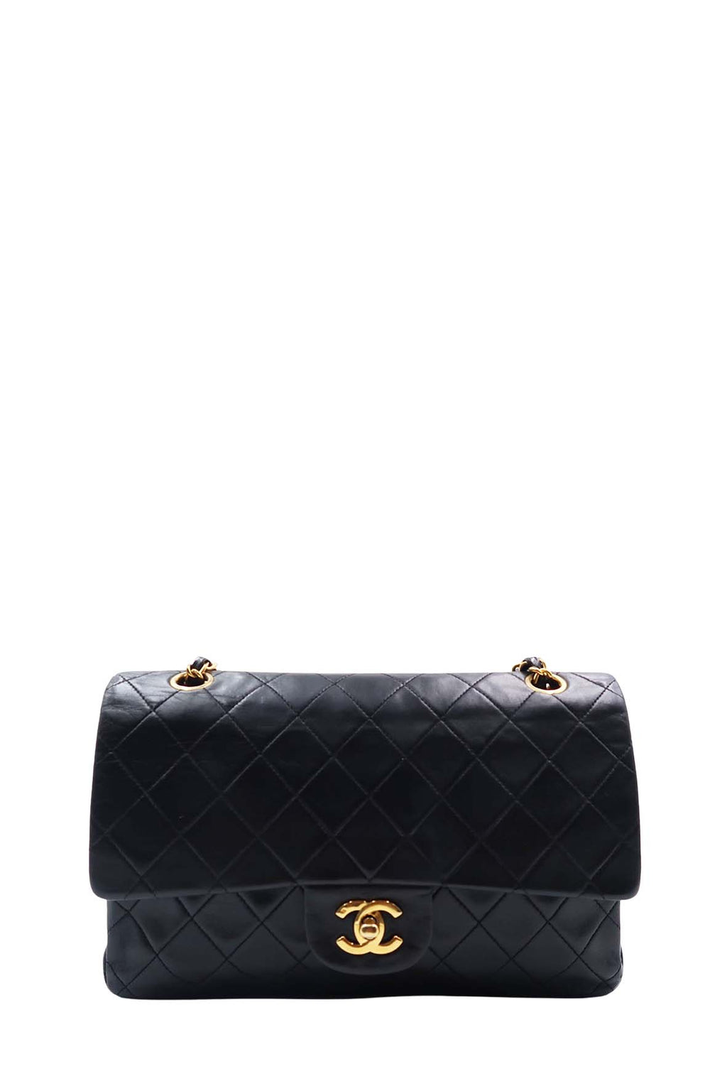 Vintage Quilted Lambskin Medium Classic Flap Bag Black with Gold Hardware Black