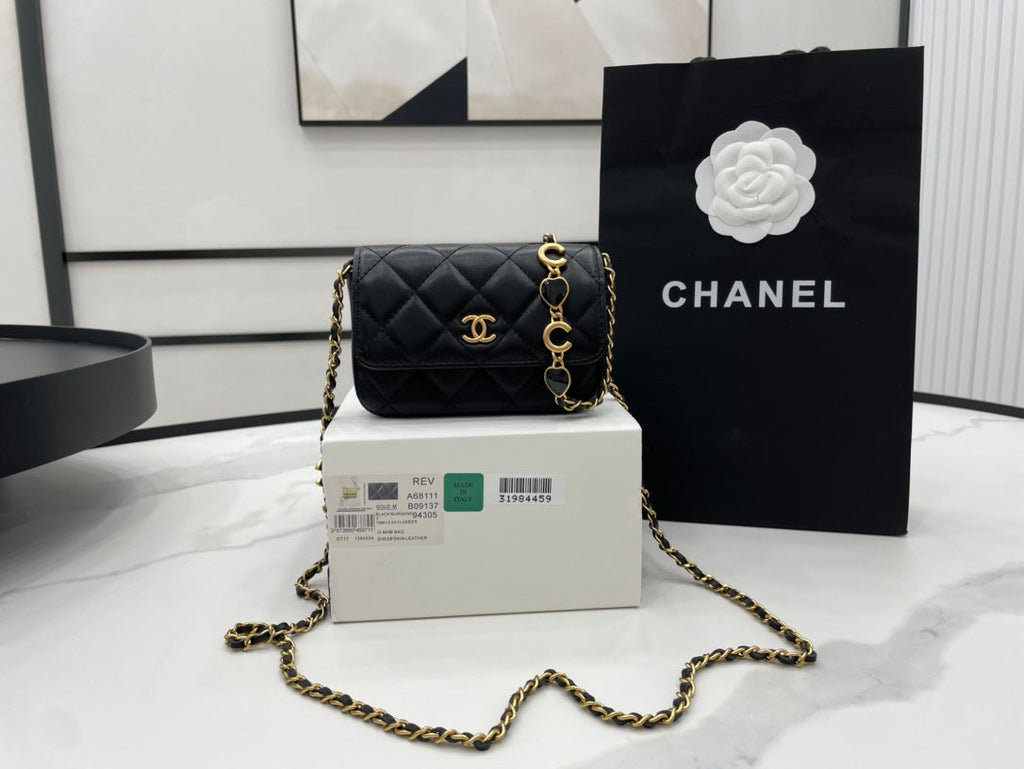 Chanel Classic GLAMIstressed Black For Women Bags 4.7in/12cm