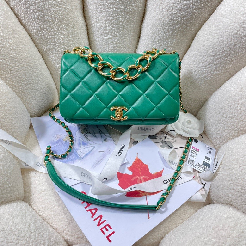 ChanelLarge GlamIap Bag Gold Hardware Green For Women Handbags, Shoulder Bags 9.1in/23cm AS3367