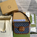 Gucci Horsebit 1955 Shoulder Bag Blue And Ivory For Women, Women’s Bags 9.8in/25cm Gucci