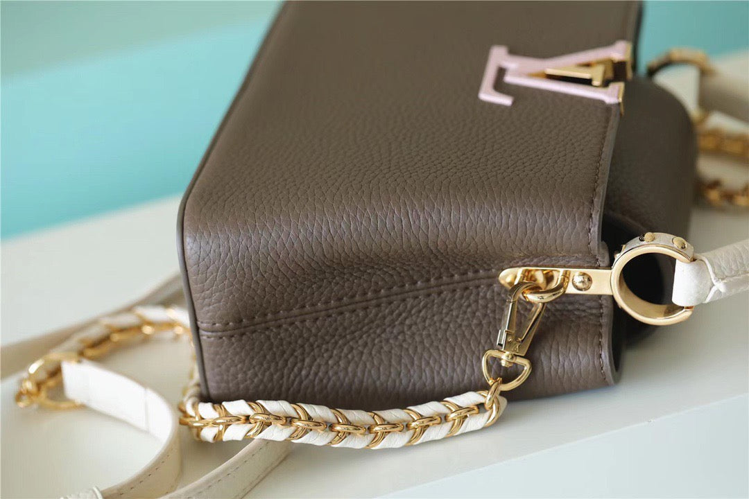 Louis Vuitton Capucines Mini Taurillon Smokey Brown Green/ Creme/ Pink For Women,  Shoulder And Crossbody Bags 21cm/8.3in Louis Vuitton