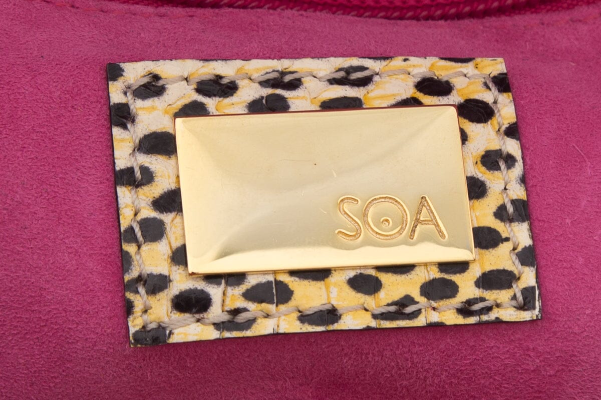 SOA Beige & Black Exotic Skin Foldover Clutch