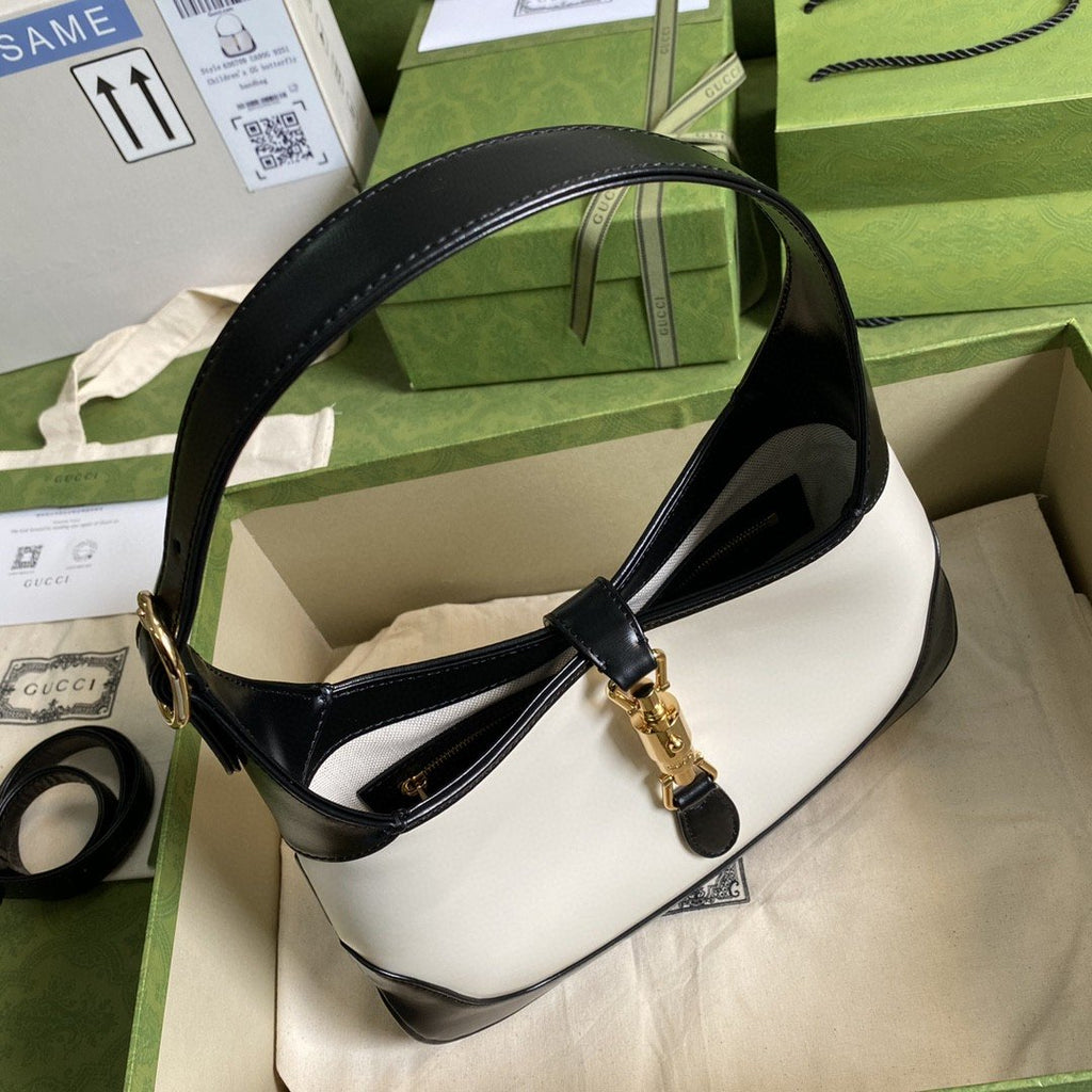 Gucci Jackie 1961 Small Shoulder Bag White With Black 11in/28cm 636706 10OBG 9099