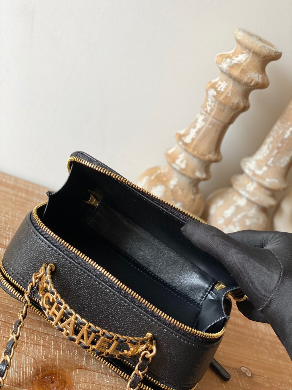 ChanelÃ‚Â Small Vanity Case Gold Hardware Black For Women Handbags, Shoulder Bags 5.9in/15cm AS3228 B08008 94305