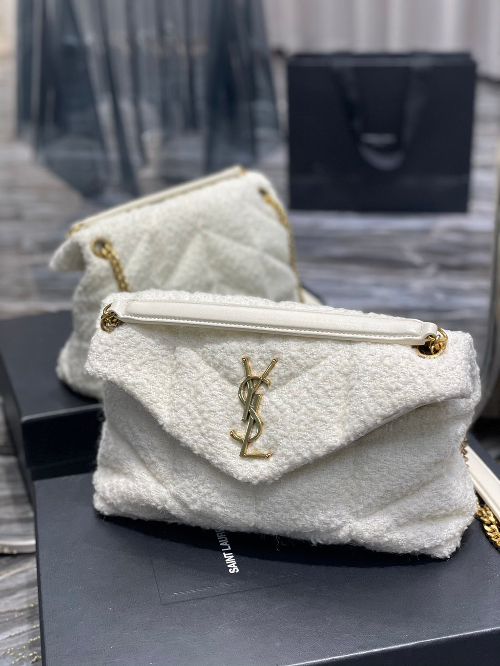 YSSL Puffer Small Chain Bag White For Women, Women’s Bags 11in/29cm YSLâ