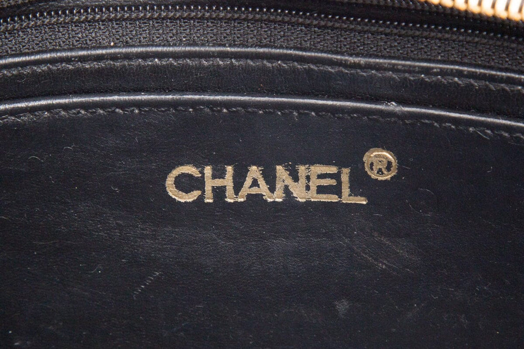 Chanel Vintage Black Quilted Medallion Zip Tote  Shoulder Bag