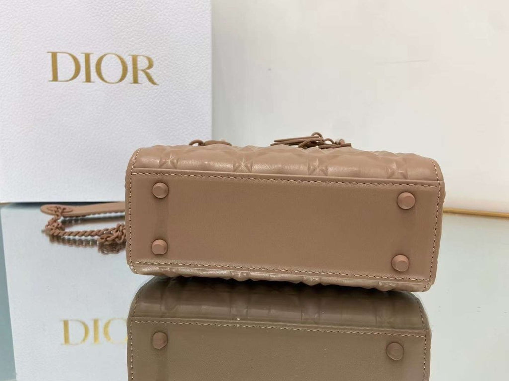 Dior Mini Lady Bag Cannage with Beaded Motif, Brown, For Women Women’s Handbags, Crossbody Bags, 18cm CD