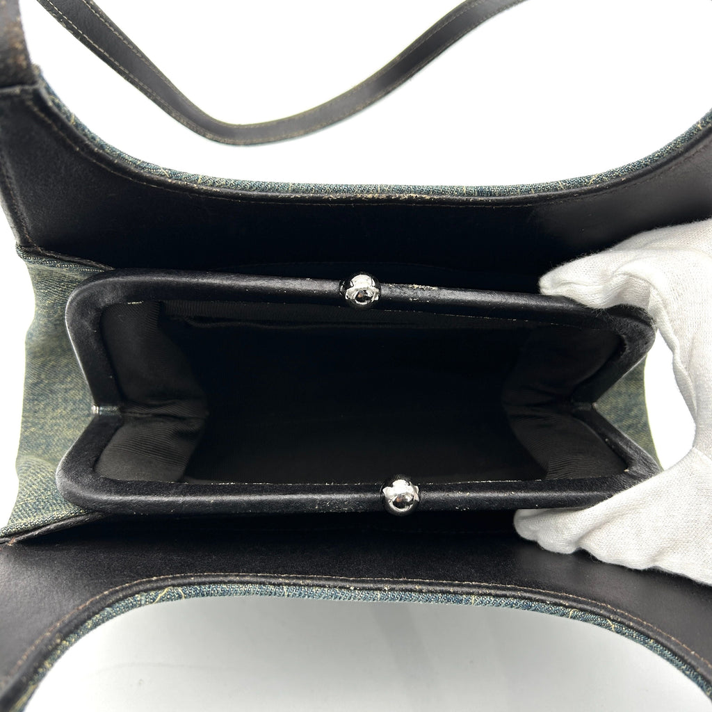 Chanel Denim Leather Shoulder Bag Green Medium LA18337