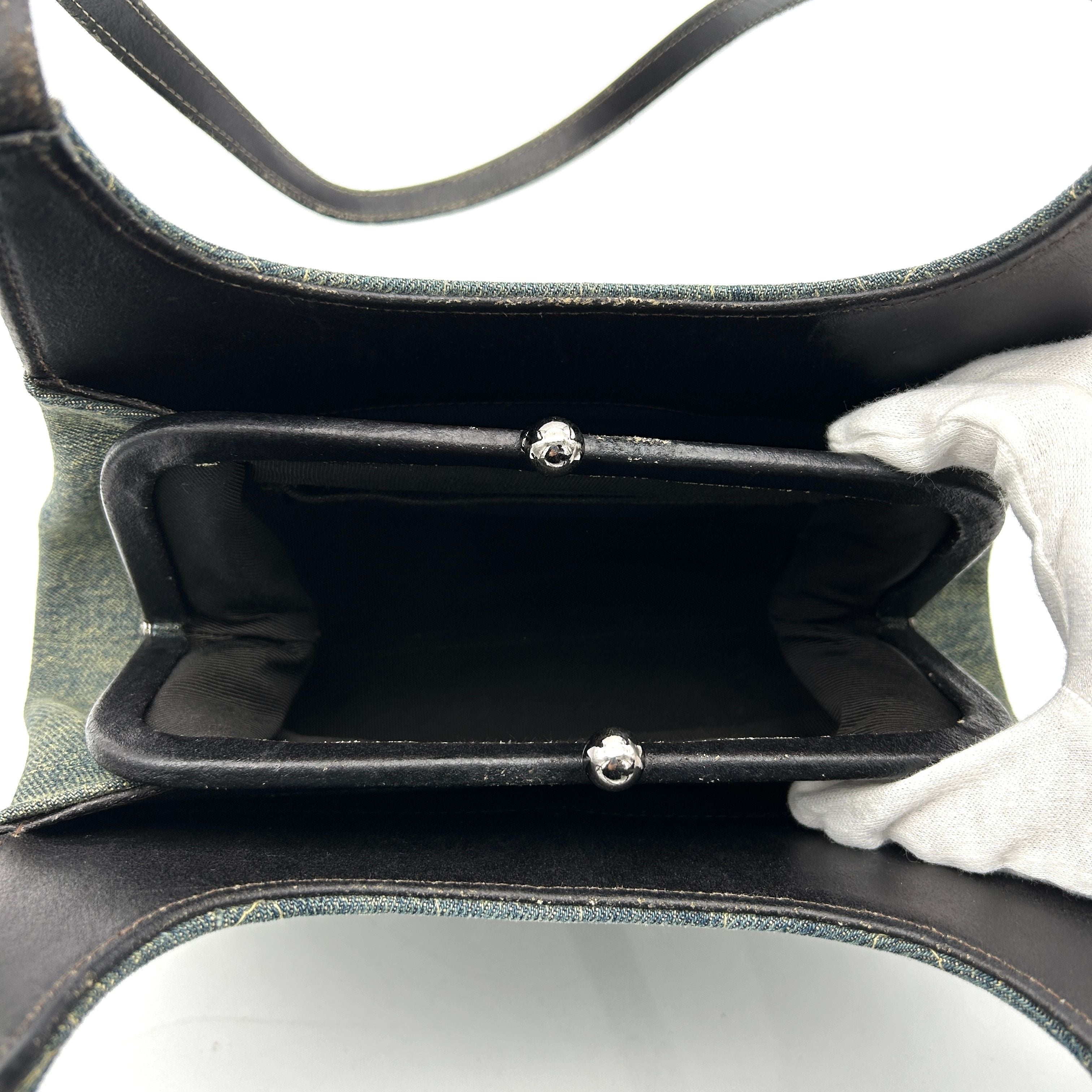 Chanel Denim Leather Shoulder Bag Green Medium LA18337