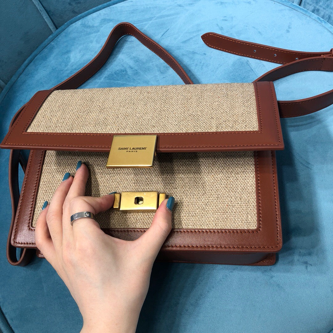 Top Quality Le CarrÃ© Satchel In Canvas And Box Natural Beige &amp; Brick For Women 9in/23cm YSLÂ 