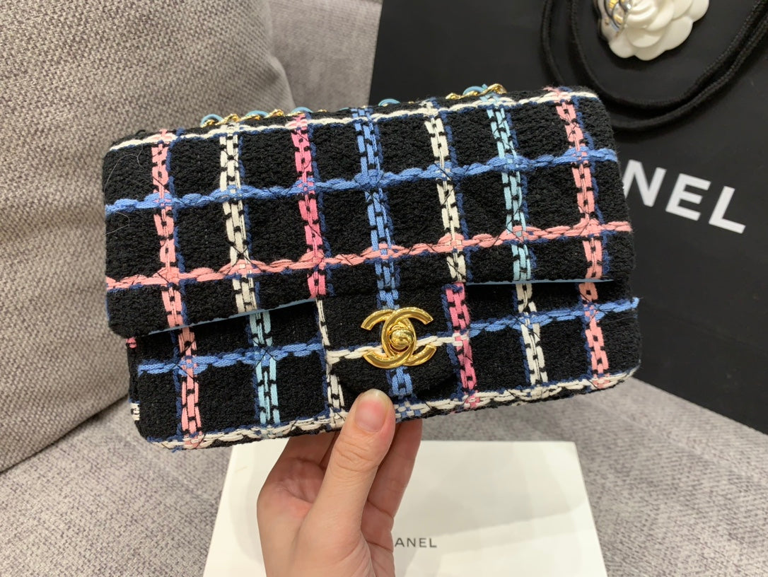 ChanelNavy Sparkle Tweed Classic Mini Rectangular GlamIap Bag For Women 20cm/7.5in