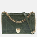 Green Crackle Leather Large Diorama Flap Shoulder Bag