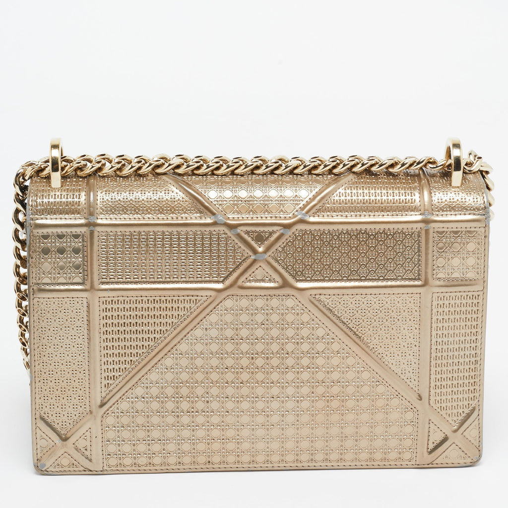 Dior Gold Microcannage  Leather Medium Diorama Shoulder Bag