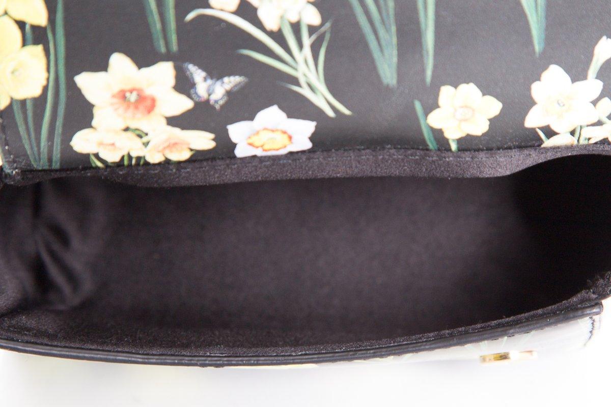 Dolce & Gabbana Black & Yellow Patent Leather Floral Motif Crossbody Bag