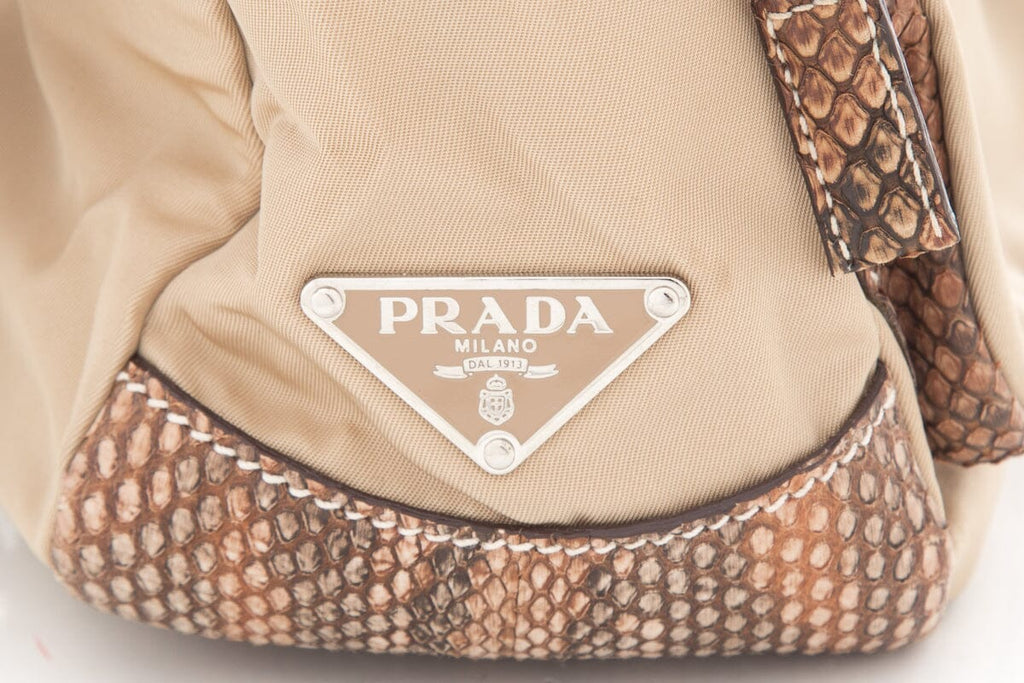 Prada Beige Nylon Python Shoulder Handbag