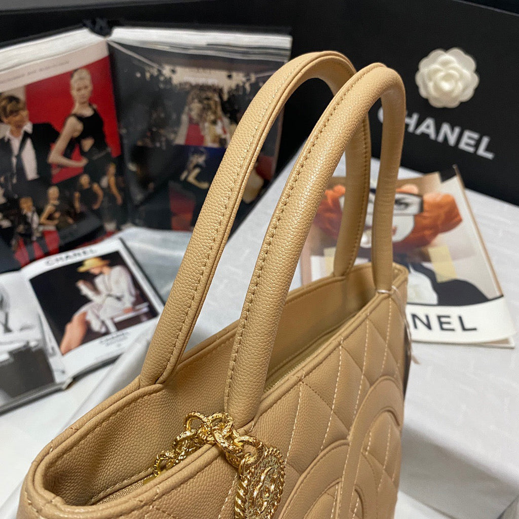 ChanelMedallion Tote Gold Hardware Caviar Yellow For Women Handbags, Shoulder Bags 15.6in/32cm