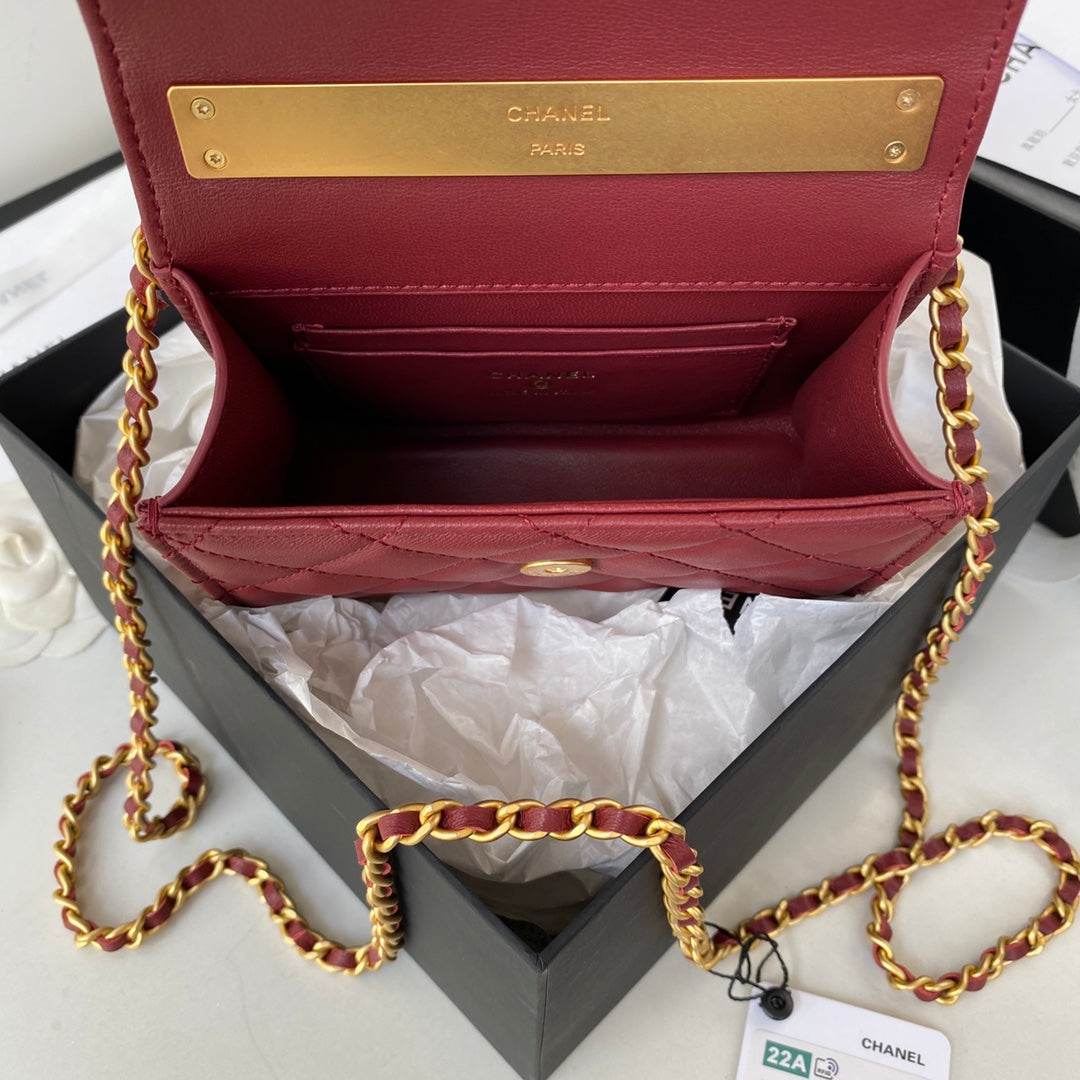 Chanel Clutch With Chain Gold Hardware Red For Women Handbags, Shoulder Bags 5.7in/14.5cm