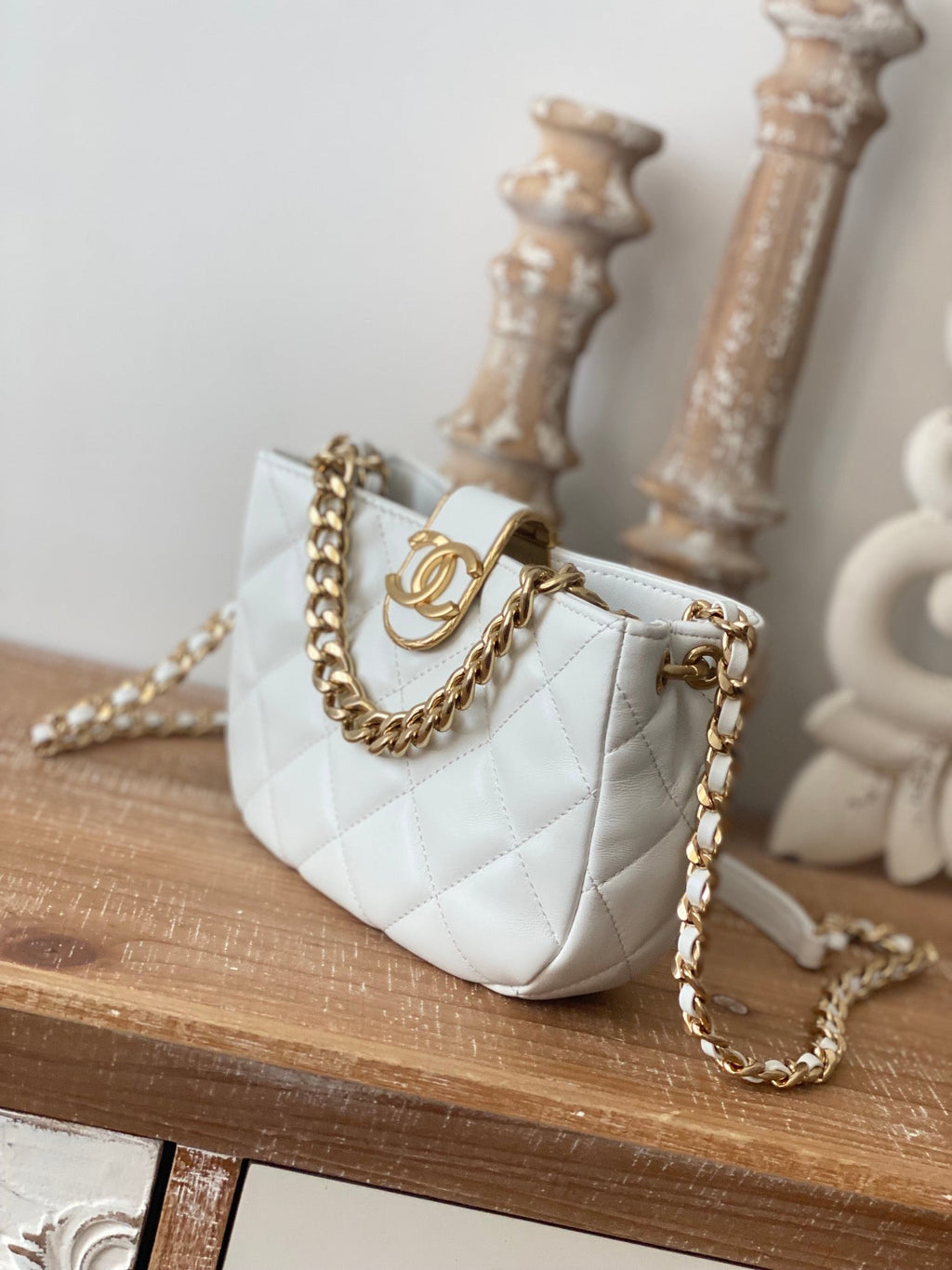 ChanelSmall Hobo Bag Gold Hardware White For Women Handbags, Shoulder Bags 7.5in/19cm