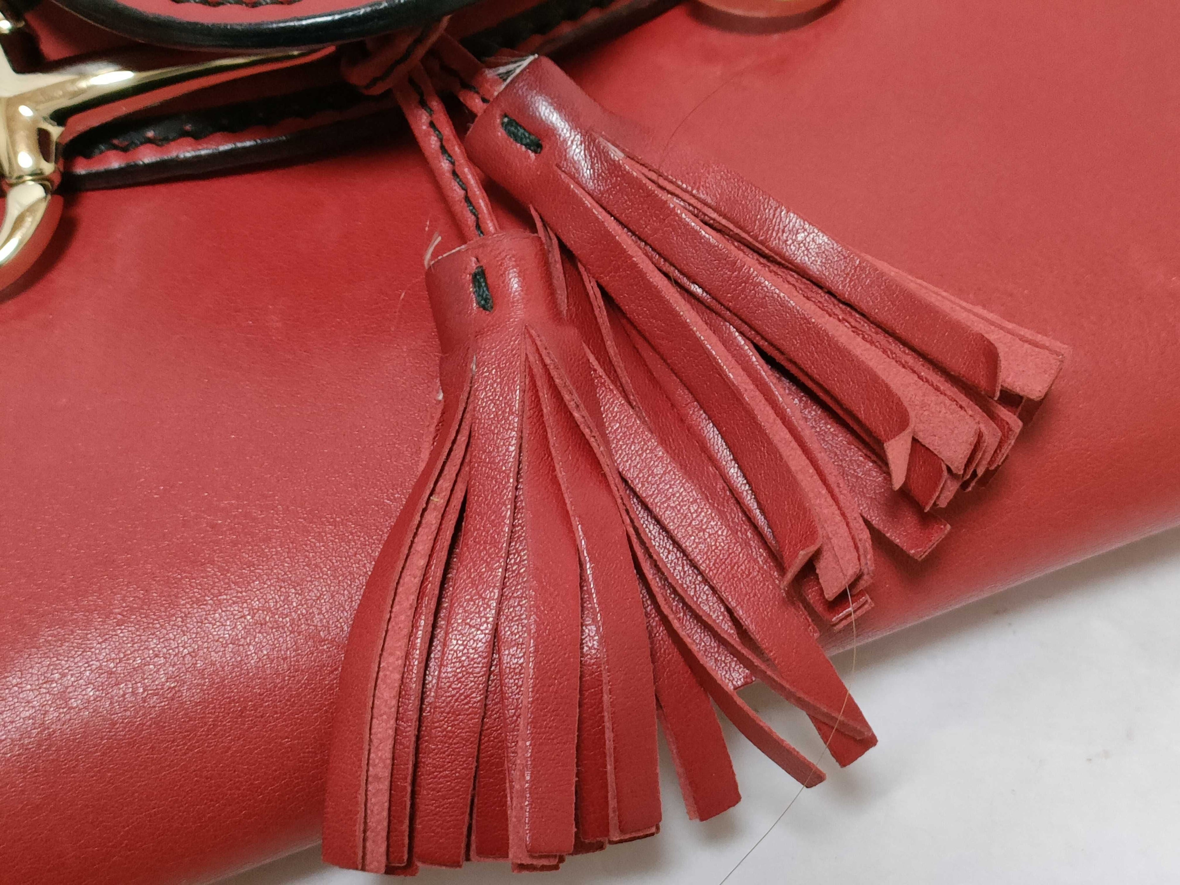 Gucci Emily Chain Flap Bag Leather Red Leather Shoulder Bag Bag (Pre-Owned)