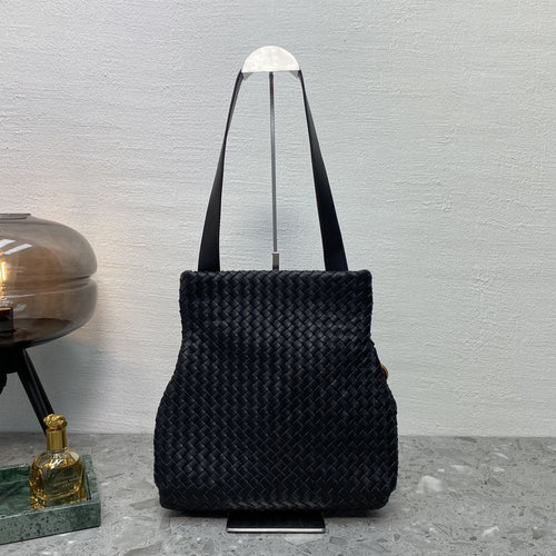 Bottega Veneta Intrecciato Shoulder Bag Black, For Women, Women’s Bags 10.2in/26cm