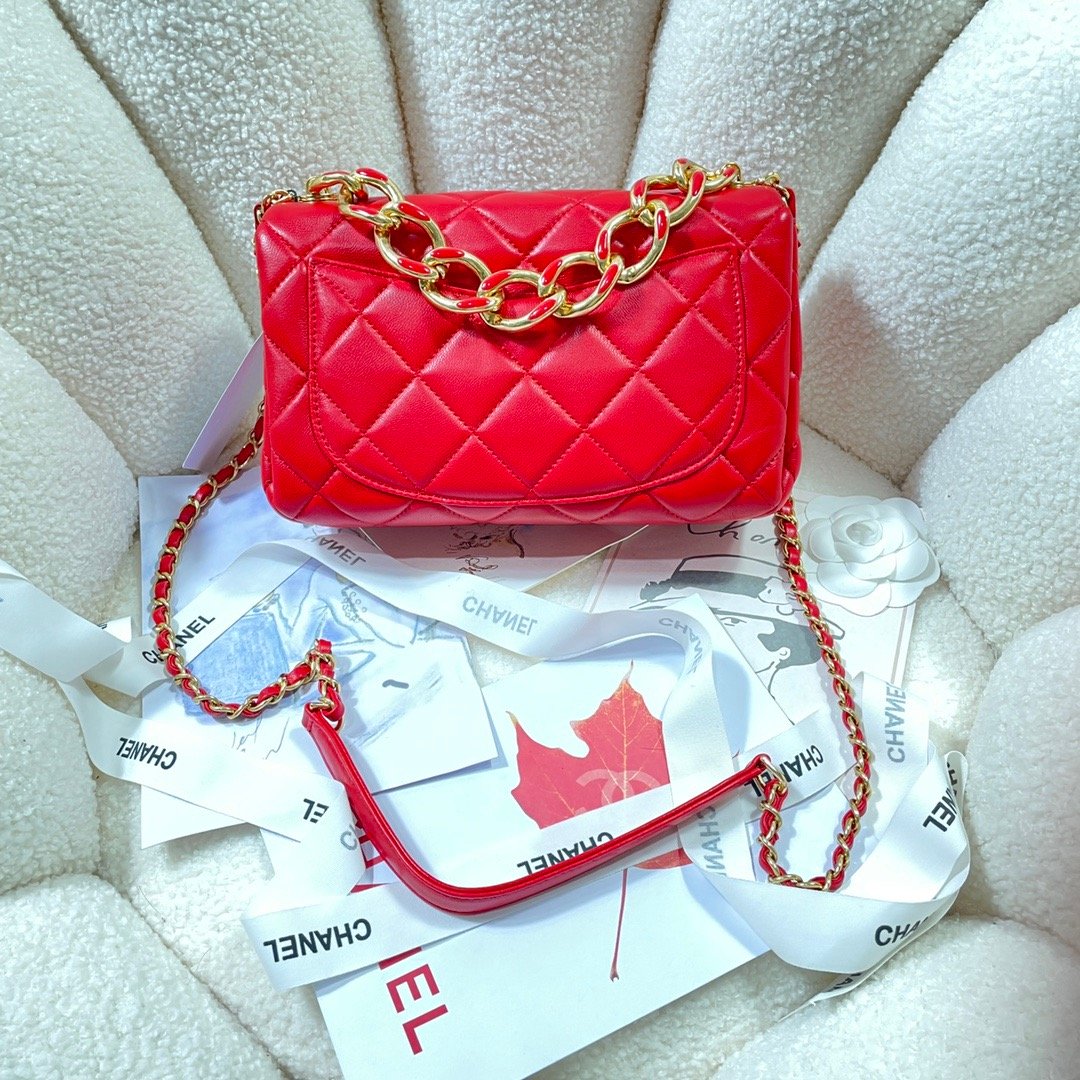 ChanelLarge GlamIap Bag Gold Hardware Red For Women Handbags, Shoulder Bags 9.1in/23cm AS3367