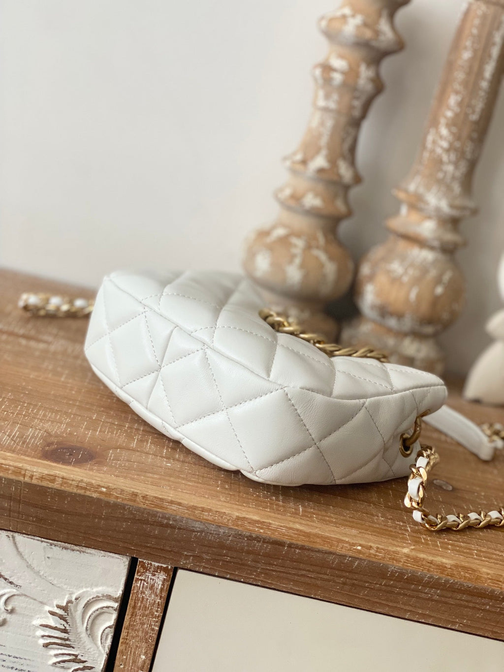 ChanelSmall Hobo Bag Gold Hardware White For Women Handbags, Shoulder Bags 7.5in/19cm
