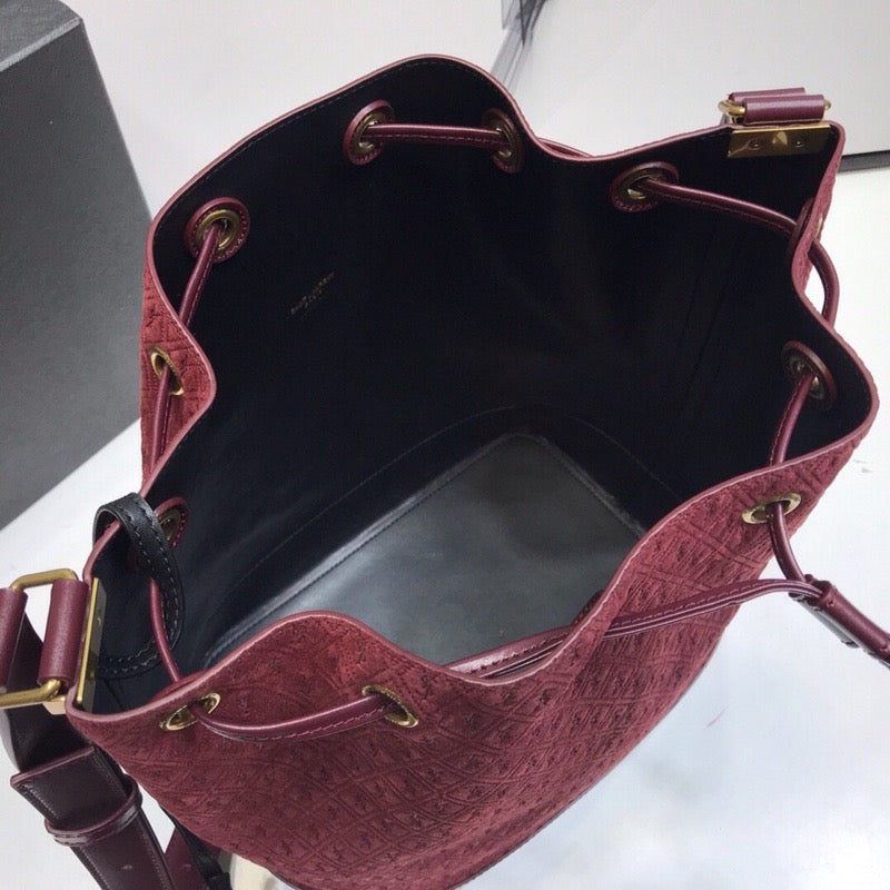 YSSL All-Over Monogram Bucket Bag Burgundy For Women 10.5in/27cm YSLÂ 
