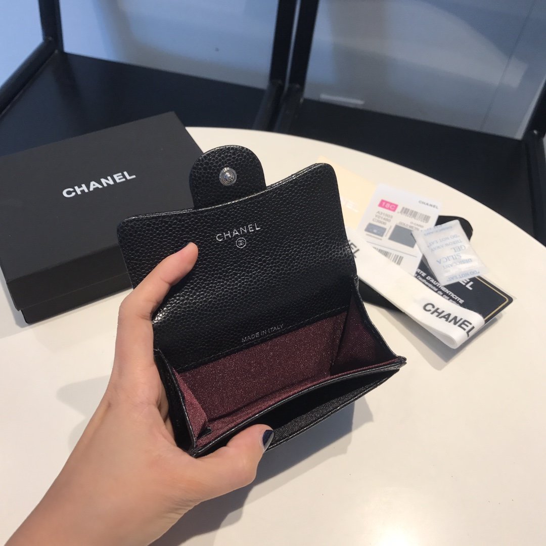 Chanel Classic Card Holder SiLouis Vuittoner Hardware Black For Women, Women’s Wallet 4.5in/11.5cm