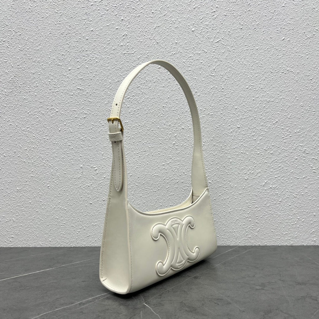 Celine Cuir Triomphe Shoulder Bag White For Women 9.4in/24cm