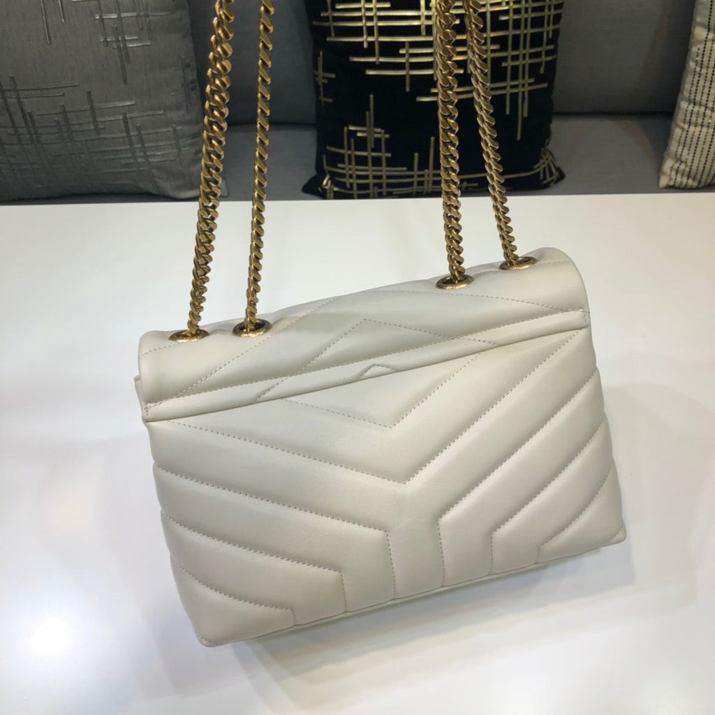 YSSL Loulou Small Chain Bag In MatelassÃ© "Y" White For Women 9.8in/23cm YSL 494699DV7279207
