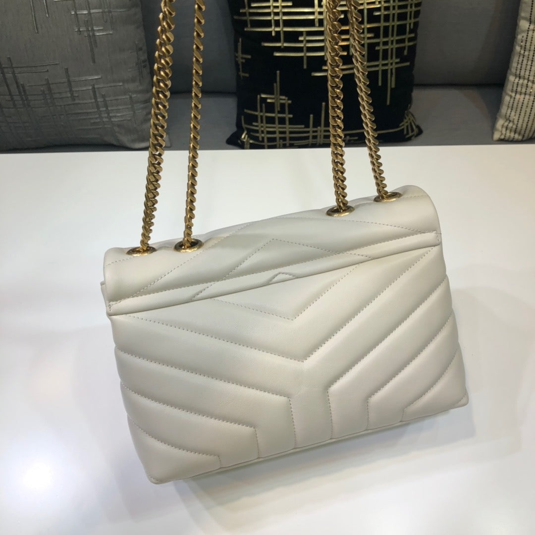 YSSL Loulou Small Chain Bag In MatelassÃ© "Y" White For Women 9.8in/23cm YSL 494699DV7279207