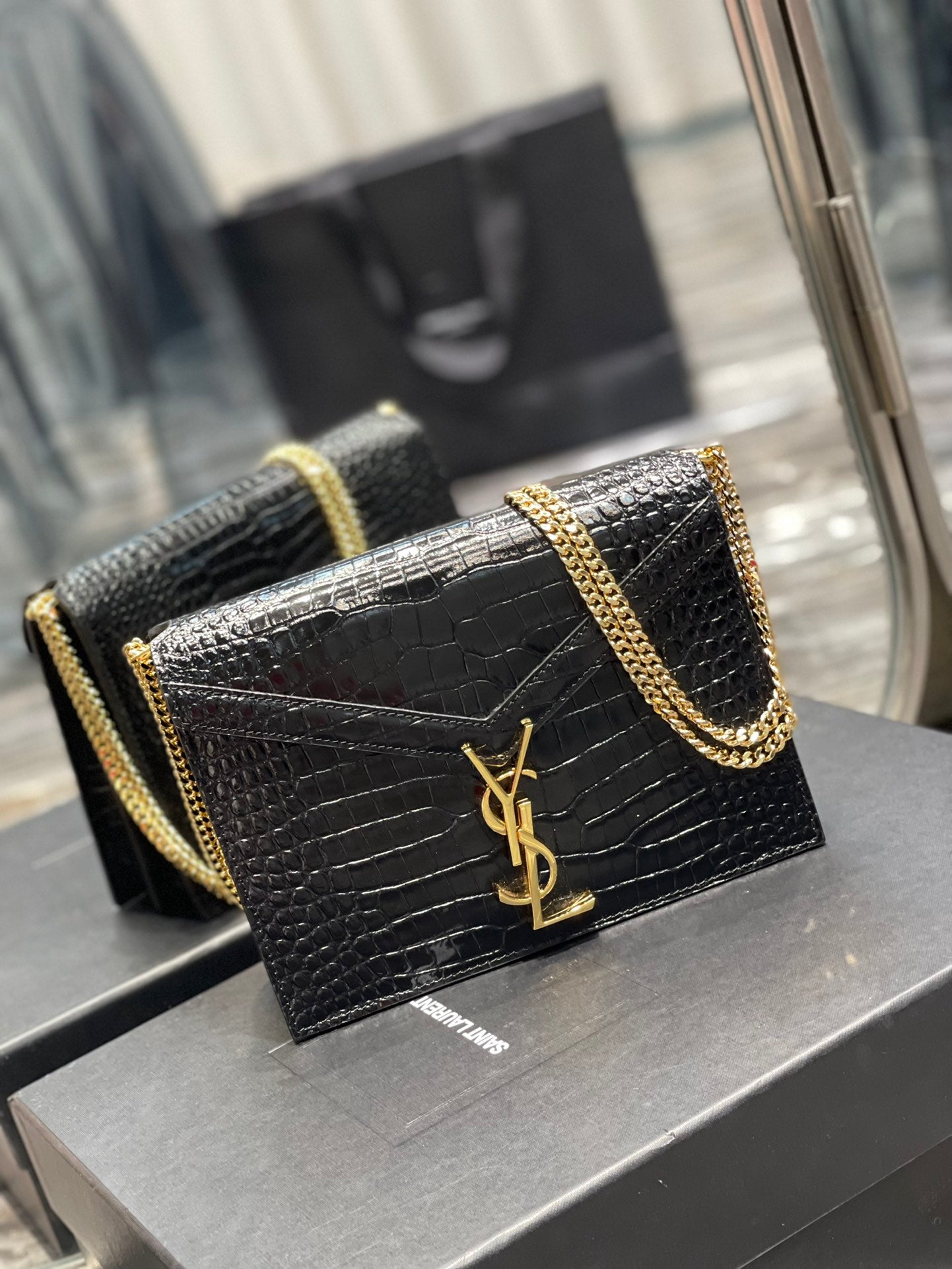 YSSL Cassandra Medium Chain Bag Black For Women 8in/22cm YSL
