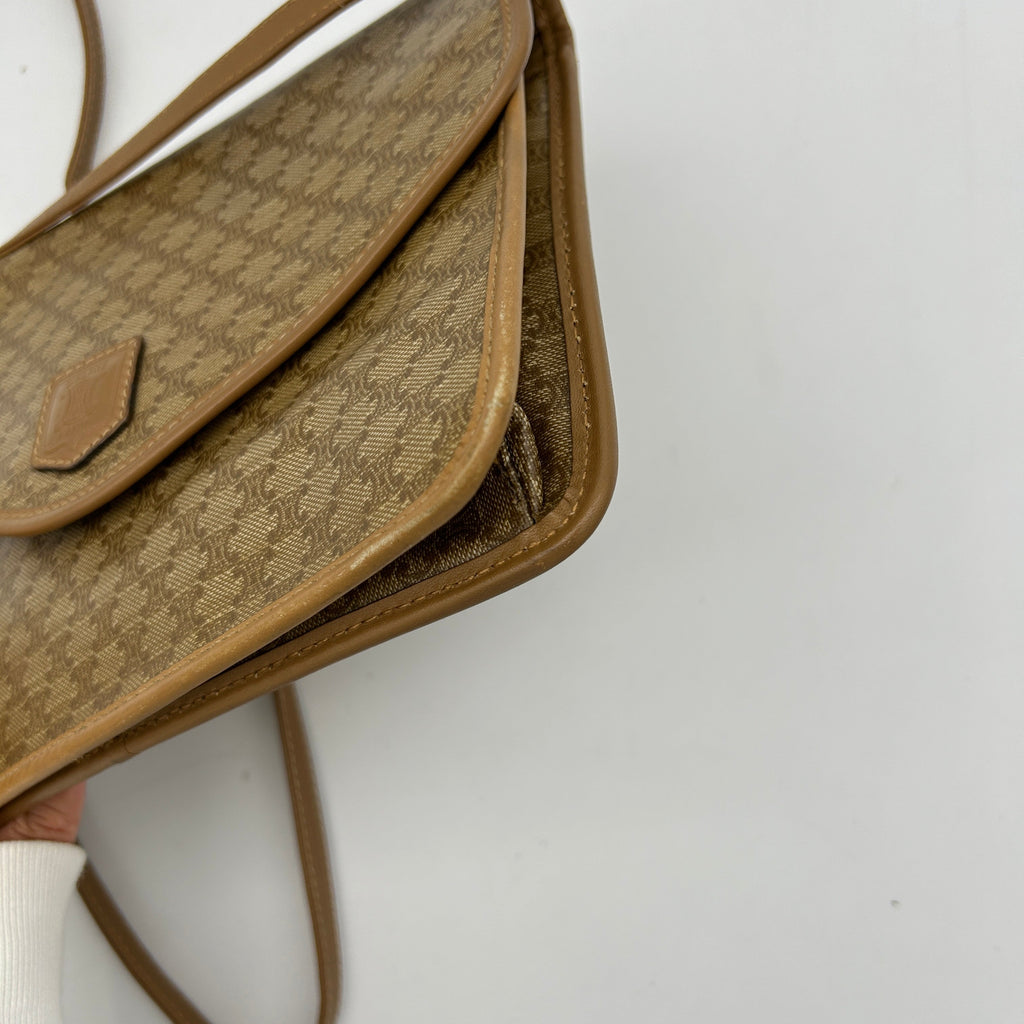 Celineline Macadam Beige Canvas Leather Shoulder Bag