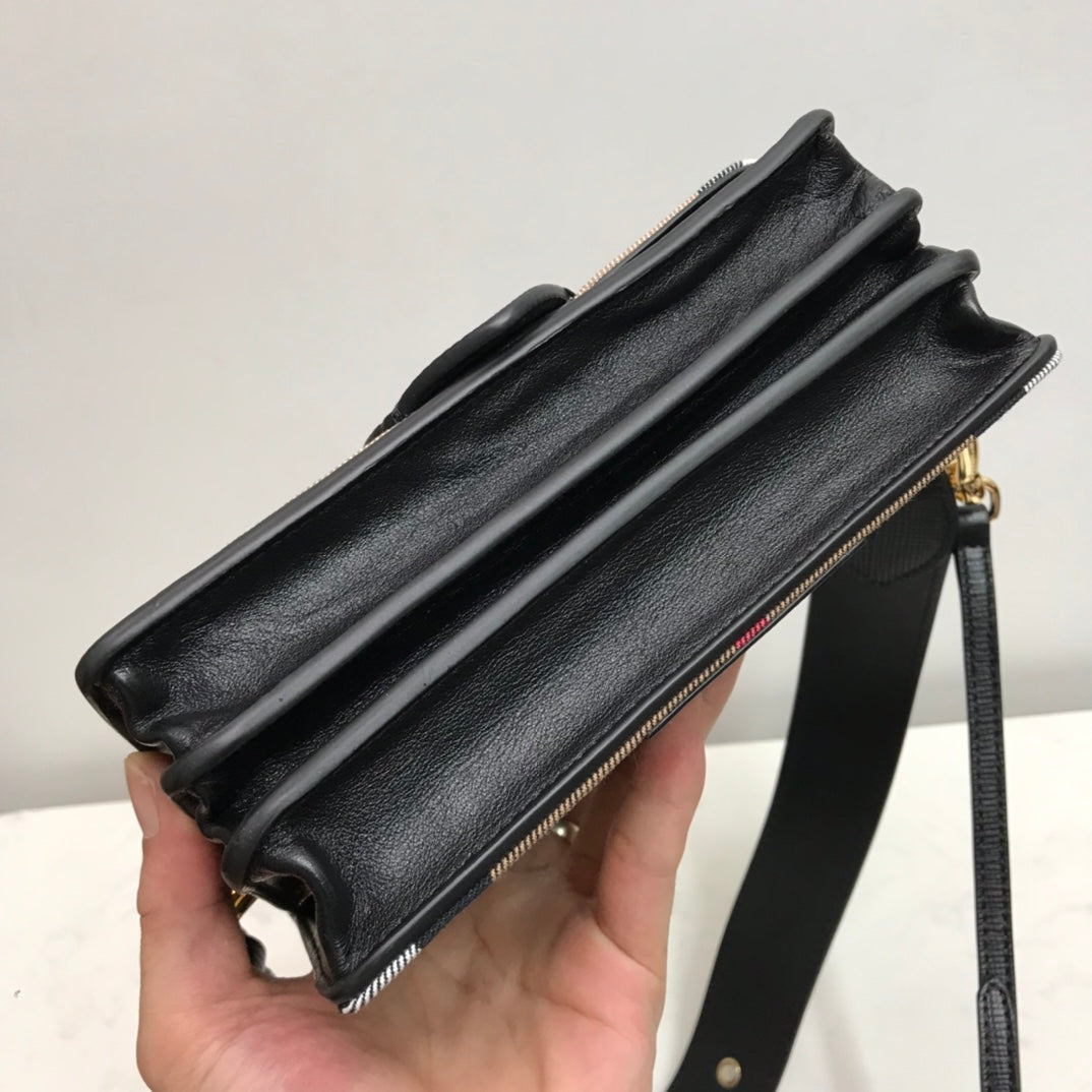 Burberry Small Bridle House Check And Buckle Crossbody Black For Women, Bags 7.8in/20cm