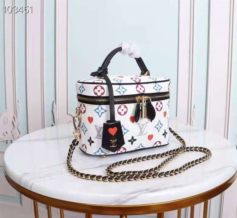 Louis Vuitton Vanity PM Bag Game On Monogram Canvas White By Nicolas Ghesquiere For Women, WomenÃƒÂ¢Ã¢â€šÂ¬Ã¢â€žÂ¢s Handbags, Shoulder And Crossbody 7.5in/19cm Louis Vuitton M57458