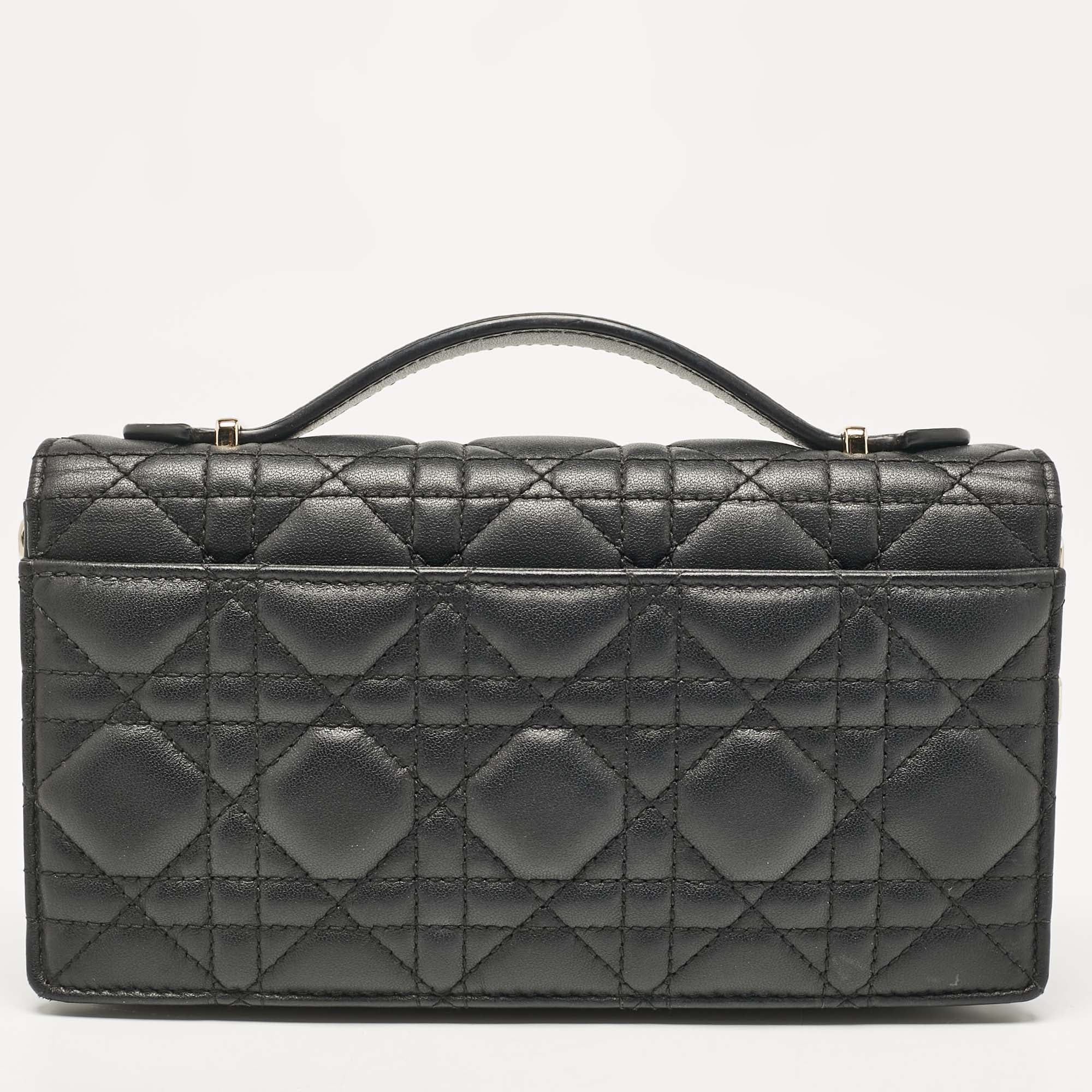 Dior Black Cannage Leather Mini My Dior Top Handle Bag