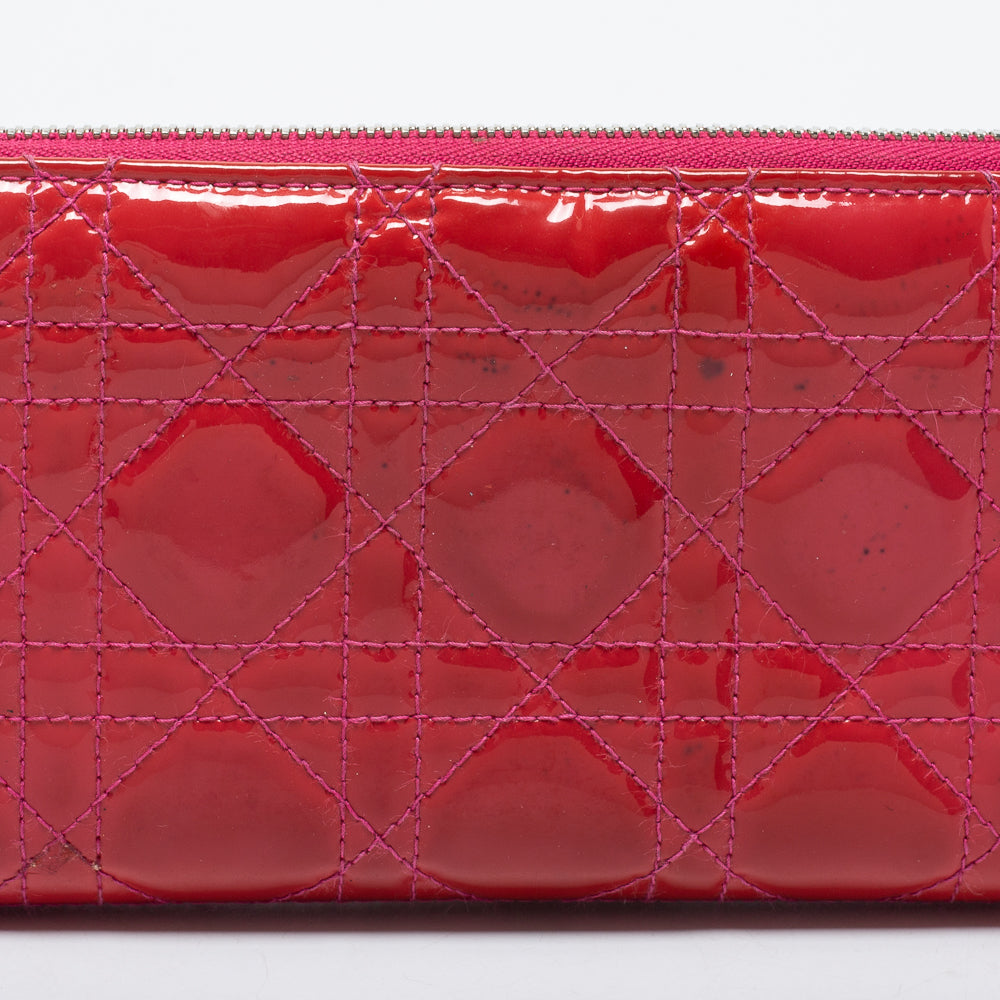 Dior Pink  Leather Lady Dior Zip Around Wallet