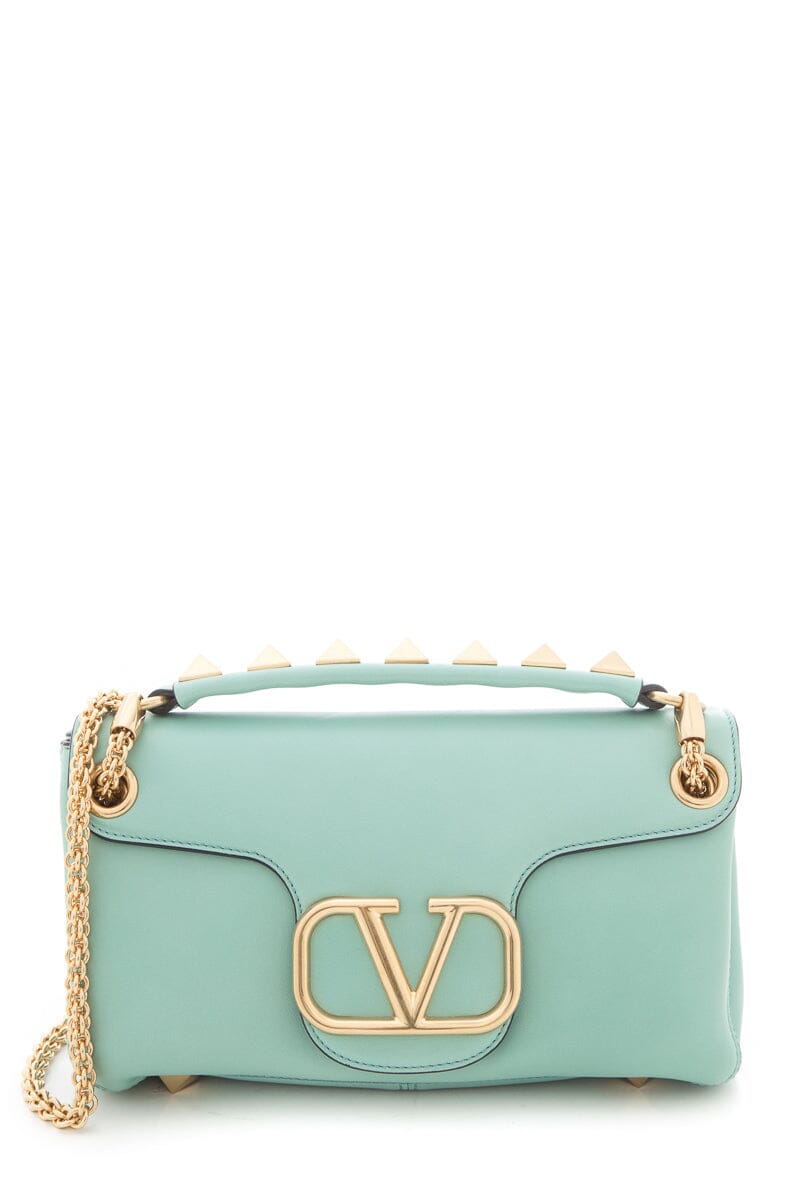 Valentino Stut Sign Shoulder Handbag in Mint Lambskin Leather