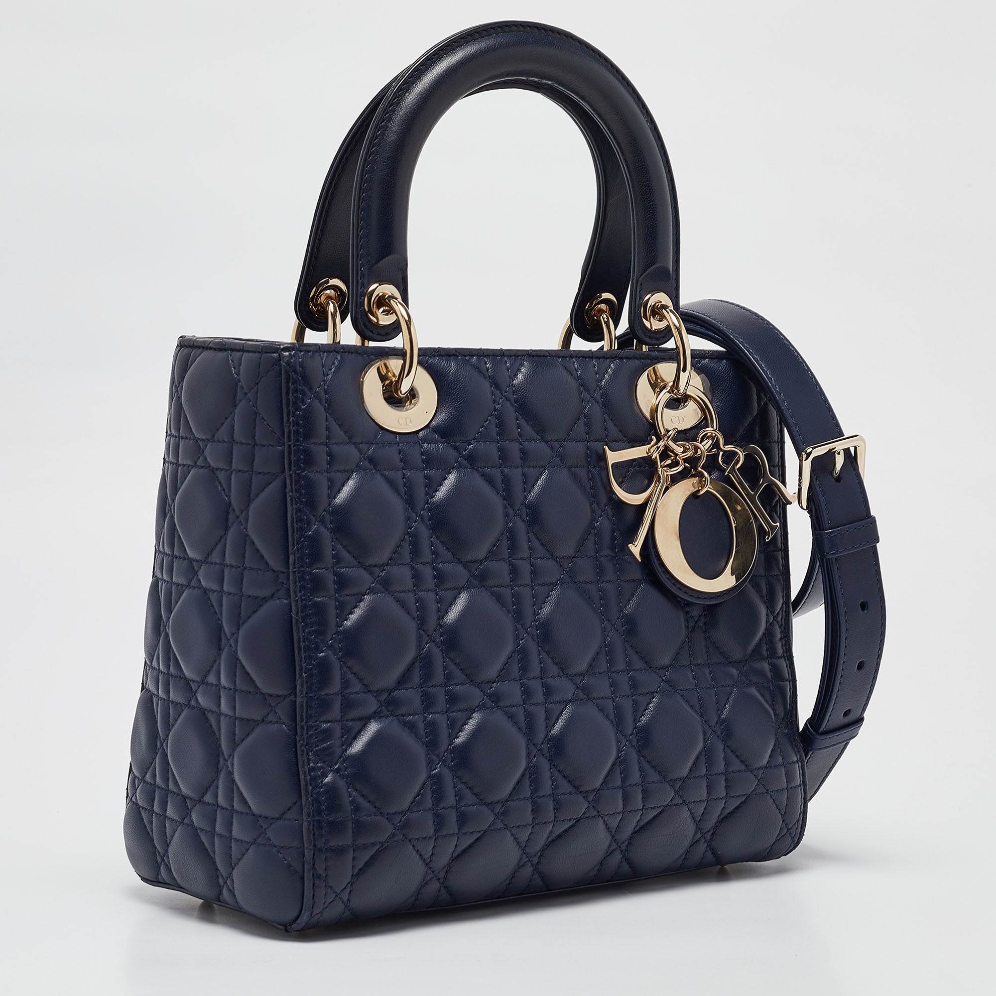 Dior Navy Blue Cannage Leather Medium Lady Dior Tote