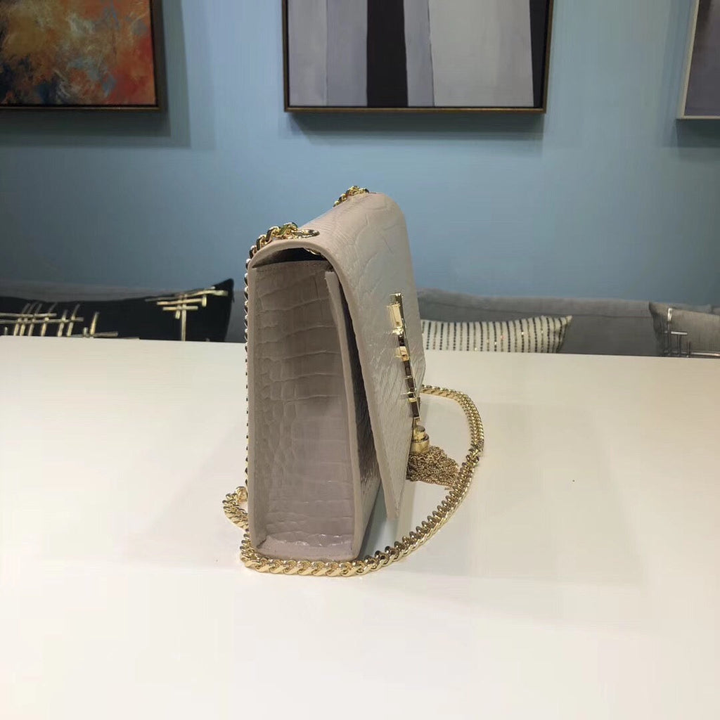 Top Quality Kate Small Chain Bag With Tassel In Embossed Beige For Women 7.8in/20cm YSLÂ 