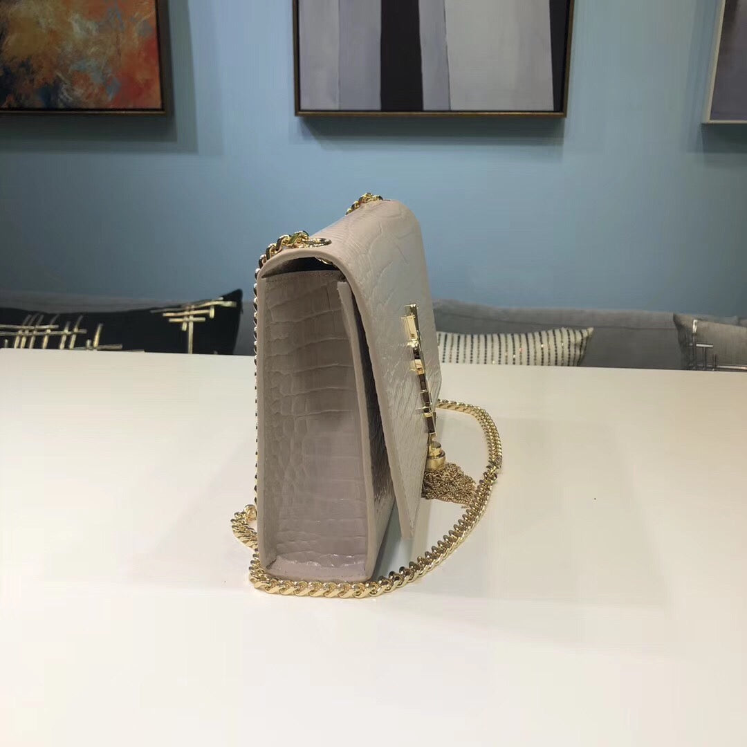 Top Quality Kate Small Chain Bag With Tassel In Embossed Beige For Women 7.8in/20cm YSLÂ 