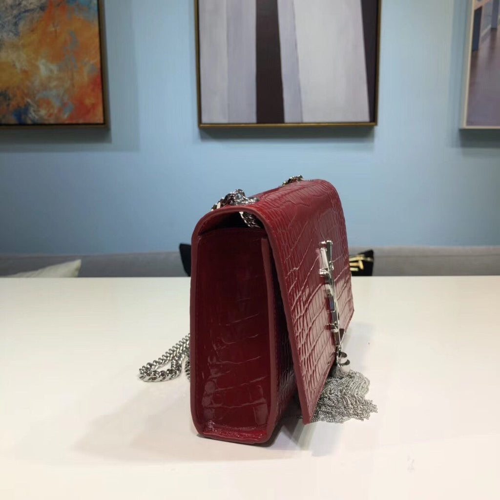 YSSL Kate Small Chain Bag With Tassel In Embossed Burgundy For Women 7.8in/20cm YSLÂ 