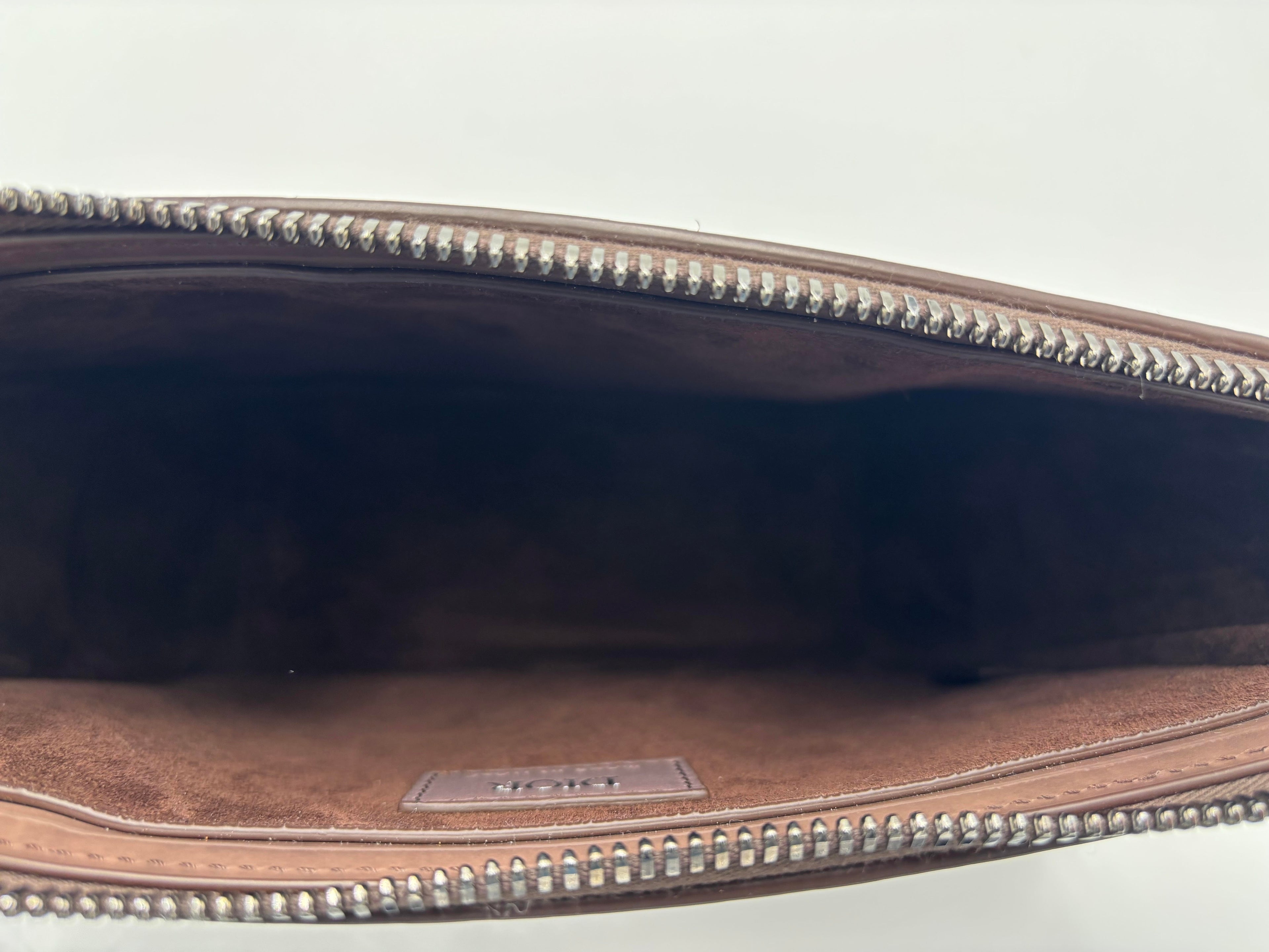 Christian Dior Hand Monogram Oblique Glossy Gray Patent_Leather Clutche & Pouche Bag (Pre-Owned)
