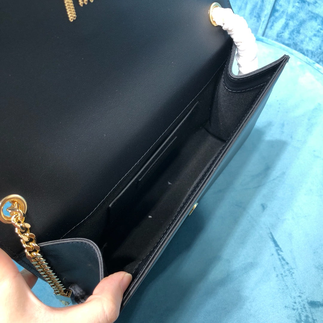 YSSL Kate Medium Chain Bag With Tassel In Grain De Poudre Black For Women 9in/24cm YSL 354119BOW0J1000